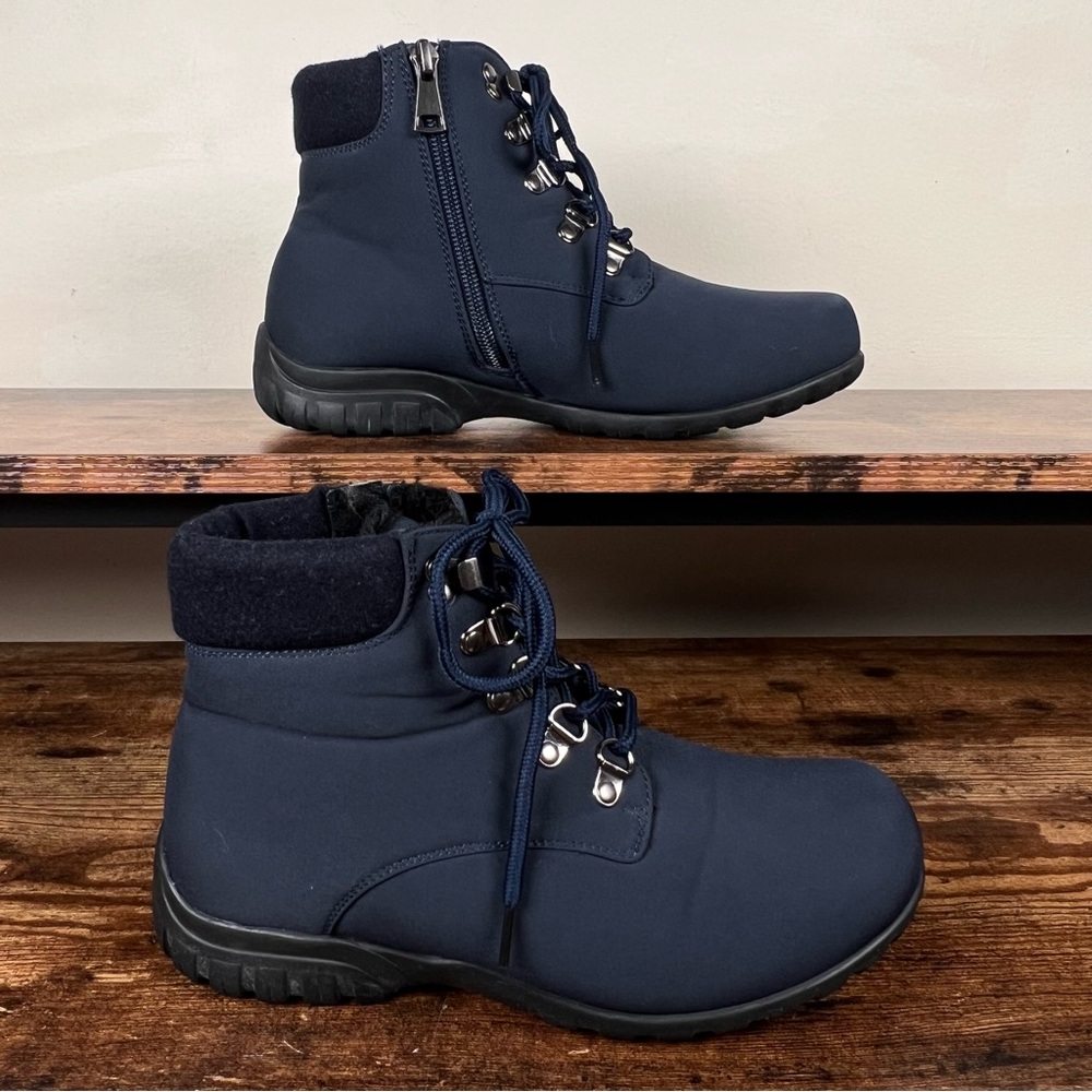 Propet Booties Lace‎ Up Zip Side Navy Blue Lightweight Women's 7 Wide